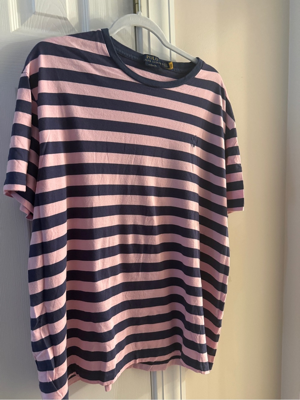 Polo by Ralph Lauren Pink and Navy Horizontal Stripe Tee